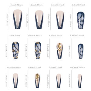 Ongles à presser carrés bleus français en ABS, motif papillon 3D, strass de luxe, 24 pièces, vente chaude - Product Image 5