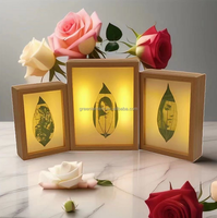 Lampe de chevet LED en bois sculpté en forme de feuille, lumière chaude, cadre photo personnalisé, cadeau d'anniversaire, décoration de chambre, directement de l'usine