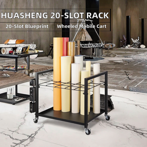Huasheng 20 Slots Roll File Holder Metal Blueprint Iron <b>Storage</b> Rack <b>Cart</b> Standing Type Non-Folding Single Tier Multifunction - Product Image 2