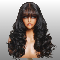 13x4 Pre-Everything Lace Frontal Fluffy Wave Perücke mit Gesichtsrahmen-Vorhangfransen und unsichtbarem Kordelzug, Echthaarperücken, kleberlos
