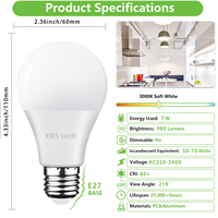Ampoule LED d'intérieur ERStech AU Stock haute luminosité E27/B22D 7W, économie d'énergie, forme en T, éclairage électronique, certifiée CE, garantie 3 ans