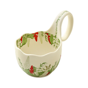 Cesta de cerámica para frutas con diseño de lirio del valle verde, plato para postres y aperitivos con asa para uso doméstico. - Product Image 5