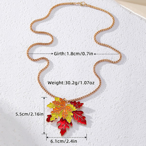 Collar con Hoja de Arce Estilo Europeo Americano, Cadena para Suéter de Aleación de Zinc para Mujer, Joyería de Moda Otoño Invierno - Product Image 2