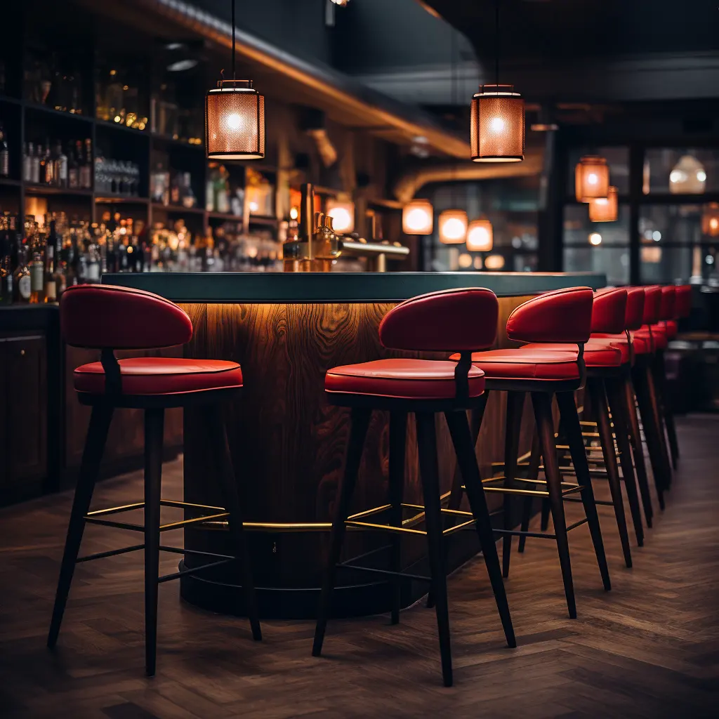 Furnitur restoran Pub industri unik bangku Bar tinggi kulit PU asli merah untuk dapur