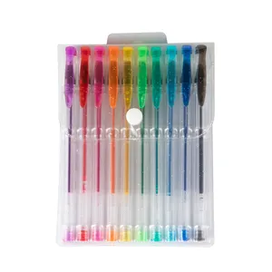 مجموعة هدايا من أقلام جل جليتر 10 ألوان براقة مزودة بحقيبة من الكلوريد متعدد الفينيل