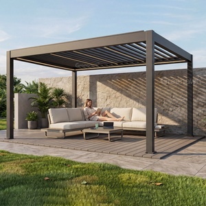 Pérgola motorizada con techo a dos aguas <span class=keywords><strong>de</strong></span> 10 x 14 pies (4x3 m) para exteriores, con estructura <span class=keywords><strong>de</strong></span> lamas y puerta <span class=keywords><strong>de</strong></span> vidrio impermeable. - Product Image 5