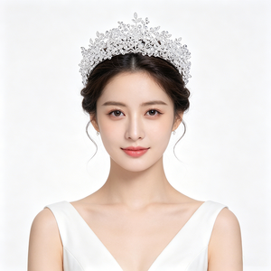 Couronnes de concours élégantes en cristal blanc baroque, diadèmes en zircon, bandeaux de mariée argentés, accessoires de coiffure pour femmes - Product Image 1