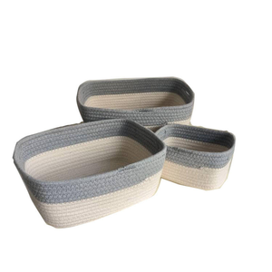 Juego de Cestas de Almacenamiento de Cuerda de Algodón, 3 Piezas, Cestas Tejidas Encajables, Color Blanco Natural y Marrón, Asas de Cuero Sintético, Organizador de Juguetes para Guardería - Product Image 3