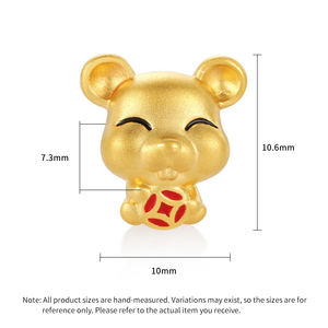 Accesorios de joyería de moda artesanal esmaltada, amuleto con forma de ratón para niños, serie del zodiaco de oro macizo de 24 quilates con cuentas - Product Image 3