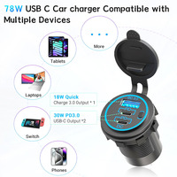 Panneau de chargeur USB étanche PD QC3.0 avec prise allume-cigare 12V pour camping-car, camion, bateau, véhicule tout-terrain