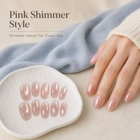 T1854 Kaixin Vente en gros Faux ongles à presser rose nude doux, courts, forme ellipse, effet œil de chat, rose nude naturel