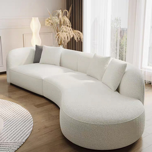 Comfort moderno soggiorno interno a forma di <span class=keywords><strong>L</strong></span> arredamento Design curvo hotel 3-4 posti bianco bouclé tessuto sezionale due posti spugna a due posti - Product Image 3