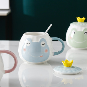 Taza de cerámica creativa de gran capacidad con bonito diseño femenino, alto nivel de apariencia, incluye tapa, cuchara, té, café, leche, uso doméstico - Product Image 2