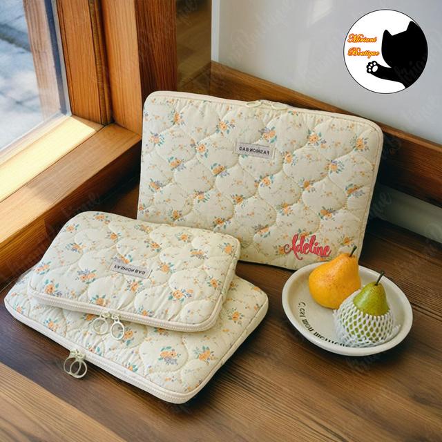Custom Classic Yellow Floral Personalized 11_13_15 Inches Minimalist Embroidered Tablet Laptop Bag Case Sleeve