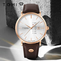 Montre à quartz pour homme TOMI T019, nouvelle tendance, cadran rond, bracelet en cuir, affichage automatique de la date et du jour, montre-bracelet décontractée et élégante pour les affaires