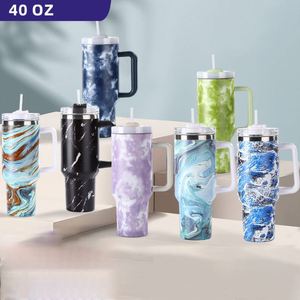 Taza de Viaje Aislada de Acero Inoxidable Adventure de 40 Oz con Asa, Tapa con Pajita, Diseño Floral, 8 Colores, Logotipo Personalizado - Product Image 1