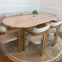 Grande table à manger en marbre travertin de style moderne Salle à manger rustique privée de ménage Ovale pour le salon Espace de style nordique