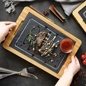 Planches à steak en <span class=keywords><strong>ardoise</strong></span> noire Bamboo pour hôtels, assiettes à pâtes occidentales, vaisselle de <span class=keywords><strong>cuisine</strong></span>, plat de dîner, plateau de service pour viande et fruits - Product Image 3