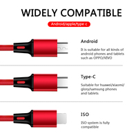Kabel usb nilon 3 in 1 kustom, kabel Data pengisian daya 3-in-1/3in1 Tipe C Android 3 in 1 UCB16