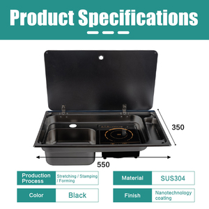 Fregadero de acero inoxidable con revestimiento negro integrado <span class=keywords><strong>JDA</strong></span> con cocina de inducción para RV, coche, autocaravana, yate, cocina, remolque marino, Camper - Product Image 2
