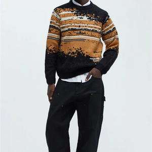 Suéter de punto Jacquard de mezcla de lana de estilo artístico Retro <span class=keywords><strong>italiano</strong></span> para hombre, suéter de bloque de color de estilo callejero no convencional de moda para hombre - Product Image 5