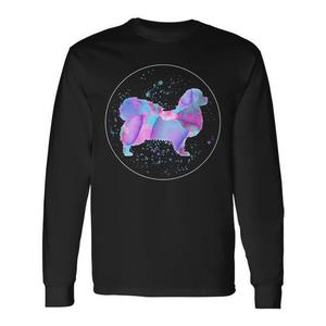 T-shirt a maniche lunghe con motivo tibetano spaniel in acquerello - Product Image 1