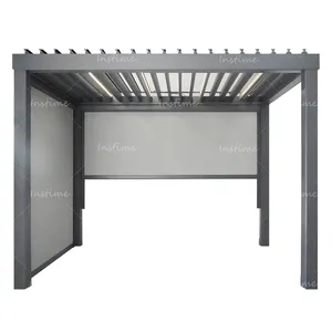 Instime pemasok Cina Gazebo taman logam hijau rumah Manual aluminium bermotor Louver pergola dengan atap Louvred listrik