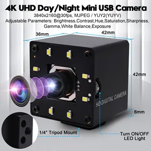 ELP-cámara web 4K USB, lente de enfoque automático sin distorsión, Webcam Ultra HD con Sensor IM415, minicámara IR