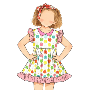 Robe personnalisée pour enfants avec imprimé bus scolaire, collection rentrée des classes, robe perlée à manches volantées pour bébés filles - Product Image 2