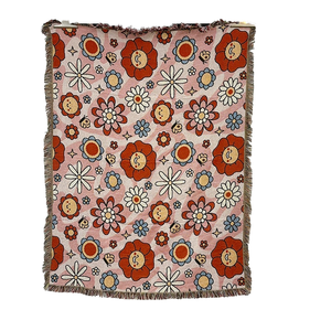 Selimut permadani tenun Jacquard bunga matahari merah muda desain kustom permadani Bohemian karpet lempar dengan selimut Sofa - Product Image 1