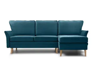 سرير أريكة زاوية على شكل حرف L عصري أزرق مخملي مع نسيج منقوش