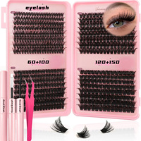 Kit de cils en grappes effet naturel 60D/100D/120D/150D, courbure D, volume mixte, pour vente en gros et DIY