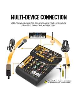 Mezclador de audio profesional de consola de música de <span class=keywords><strong>DJ</strong></span> portátil de 4 canales con alimentación fantasma de 48V para espectáculos <span class=keywords><strong>Web</strong></span> en vivo - Product Image 2