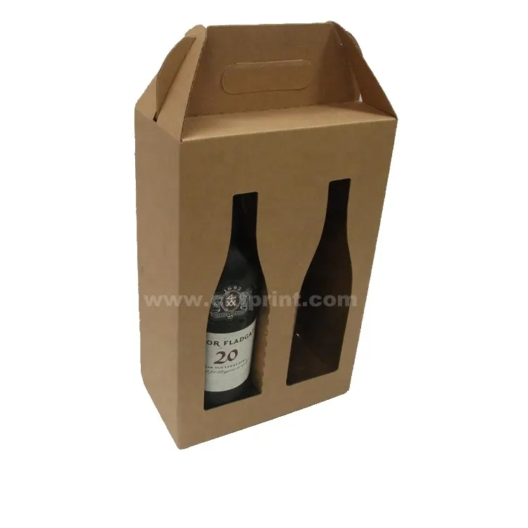 Drie Pack Gestanst Golfkarton Papier Verpakking Liquor Fles Wijn Geschenkdoos Met Handvat