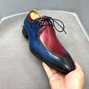 Chaussures Oxford rétro bleu-rouge pour hommes - Cuir de vache véritable, chaussures de bureau professionnelles - Product Image 1