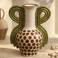 Vase à fleurs en céramique moderne, poignée verte en forme de boucle, motif marron, vase décoratif pour table console, décoration intérieure