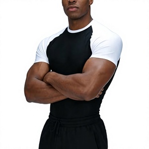 Men's Black White Raglan-Sleeve O-Neck T-Shirt Regular Fit Casual Knitted 100% Cotton Breathable Solid Color Short Sleeve - Product Image 2