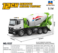 Camión Mezclador de Concreto de Ingeniería de Servicio Pesado con Ruedas a Escala 1:14, de Aleación 2.4G, 12 Canales, RC, Reforzado, Modelo Metálico de Juguete HUINA1537