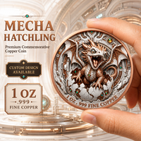 Pièce de monnaie 1 oz en cuivre pur 999, Dragon bébé cybernétique, en relief, colorée UV, effet proof-like, néon, Art créature mythique
