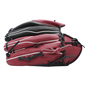 Gants de baseball professionnels en cuir de vachette, couleur bordeaux noir rouge, coupe spéciale, poignet brodé, personnalisés pour clubs sportifs - Product Image 5