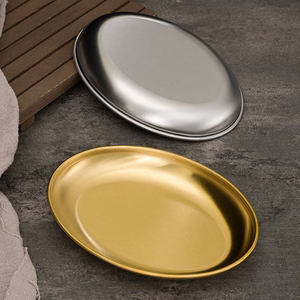 Plato Ovalado de Acero Inoxidable Estilo Coreano 304, Color Dorado, Fondo Plano, para Aperitivos, Uso en Fiestas - Product Image 2