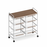 Chariot de rangement roulant polyvalent Joyings avec plateau en bois, paniers coulissants en fil métallique et étagère de cuisine robuste en métal