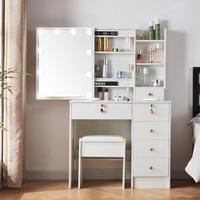 Coiffeuse moderne éclairée avec tabouret rembourré amovible et réglable, ensemble table de maquillage et tabouret, mobilier de chambre en MDF