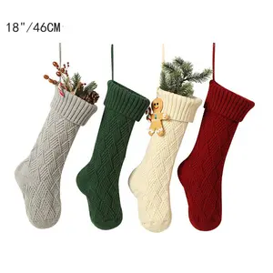 Xmas Mộc Mạc 18 "Độc Đáo Màu Trắng Ngà Gary Burgundy Màu Xanh Lá Cây Đan Giáng Sinh Vớ