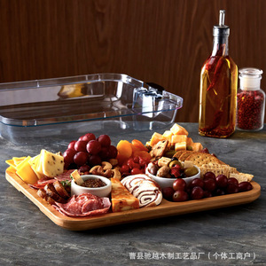 Bandeja de madera para repostería con tapa acrílica, secciones divididas, rectangular, plato para servir bocadillos en reuniones familiares - Product Image 2