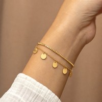 Bracelet double couche tendance en acier inoxydable plaqué or 18 carats de haute qualité pour femme, idéal pour les fêtes, cadeaux, vente en gros de bijoux