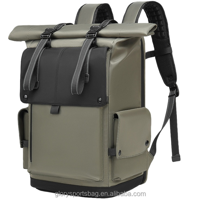 Custom Logo Waterproof Rolltop Laptop Backpack, Eco-Friendly Recycled Fabric Travel Business Backpack for Men Women