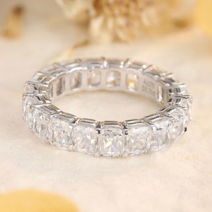 Customized 9K Solid Gold Lab Diamond Eternity Band <b>Cushion</b> Cut Shared Prong Setting <b>Wedding</b> <b>Ring</b> for Women - Product Image 1