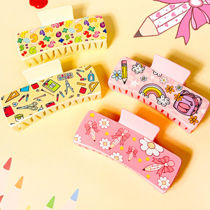 Pince à cheveux rectangulaire en similicuir, motif crayon et livre, pour la rentrée scolaire, accessoires de mode mignons - Product Image 1