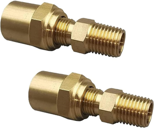 Adaptateur de <span class=keywords><strong>raccord</strong></span> de tuyau en laiton 2 pièces - 1/4 NPTF mâle x 3/8 ID de tuyau x 5/8 OD de tuyau - Connecteur à filetage à étanchéité sèche pour le transfert de fluides et de <span class=keywords><strong>gaz</strong></span> - Product Image 1